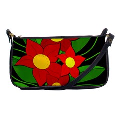 Red Flowers Shoulder Clutch Bags by Valentinaart