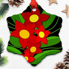 Red Flowers Snowflake Ornament (2-side) by Valentinaart