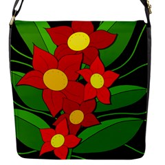 Red Flowers Flap Messenger Bag (s) by Valentinaart