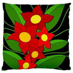 Red Flowers Large Flano Cushion Case (two Sides) by Valentinaart