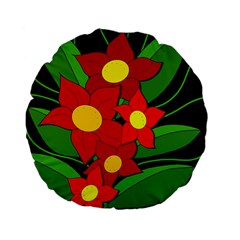 Red Flowers Standard 15  Premium Flano Round Cushions by Valentinaart