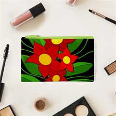 Red Flowers Cosmetic Bag (xs) by Valentinaart