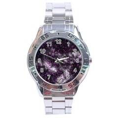 Black, Pink And Purple Splatter Pattern Stainless Steel Analogue Watch by traceyleeartdesigns