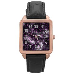 Black, Pink And Purple Splatter Pattern Rose Gold Leather Watch  by traceyleeartdesigns