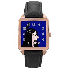 Girl and bird Rose Gold Leather Watch 