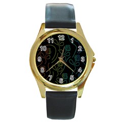 Floral Pattern Round Gold Metal Watch by Valentinaart