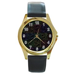 Colorful Pattern Round Gold Metal Watch by Valentinaart