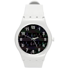 Music Pattern Round Plastic Sport Watch (m) by Valentinaart