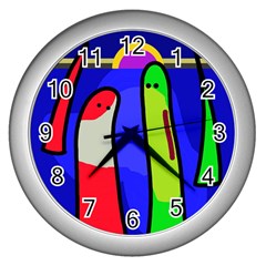 Colorful Snakes Wall Clocks (silver)  by Valentinaart