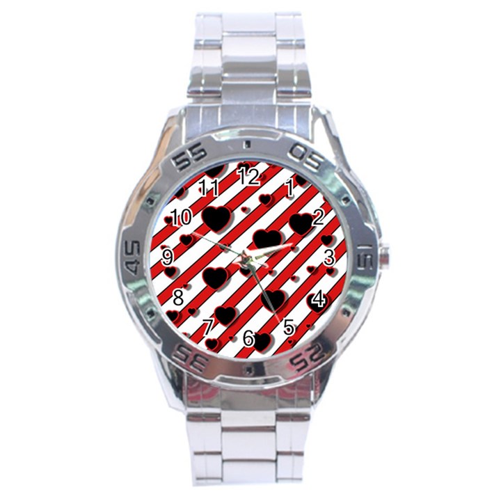 Black and red harts Stainless Steel Analogue Watch