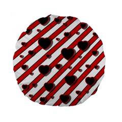 Black and red harts Standard 15  Premium Flano Round Cushions