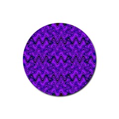 Purple Wavey Squiggles Rubber Coaster (round)  by BrightVibesDesign