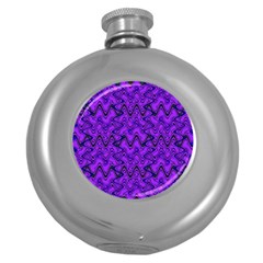 Purple Wavey Squiggles Round Hip Flask (5 Oz) by BrightVibesDesign