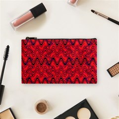 Red Wavey Squiggles Cosmetic Bag (small)  by BrightVibesDesign