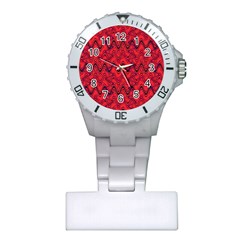 Red Wavey Squiggles Plastic Nurses Watch by BrightVibesDesign