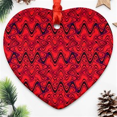 Red Wavey Squiggles Ornament (heart)  by BrightVibesDesign