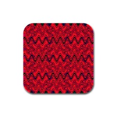 Red Wavey Squiggles Rubber Square Coaster (4 Pack)  by BrightVibesDesign