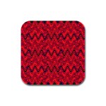 Red Wavey Squiggles Rubber Square Coaster (4 pack)  Front