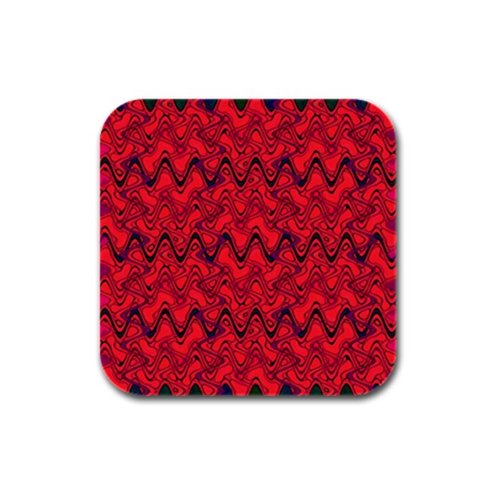 Red Wavey Squiggles Rubber Square Coaster (4 pack) 