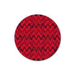 Red Wavey Squiggles Rubber Round Coaster (4 Pack)  by BrightVibesDesign