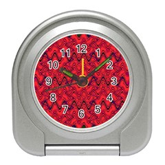 Red Wavey Squiggles Travel Alarm Clocks by BrightVibesDesign