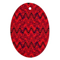 Red Wavey Squiggles Oval Ornament (two Sides) by BrightVibesDesign