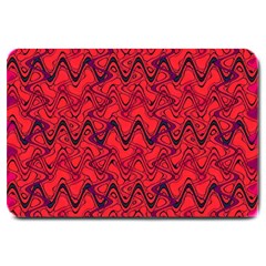 Red Wavey Squiggles Large Doormat  by BrightVibesDesign