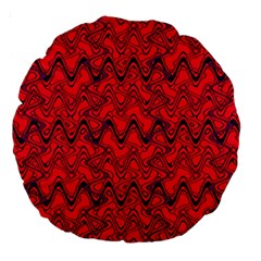 Red Wavey Squiggles Large 18  Premium Round Cushions by BrightVibesDesign