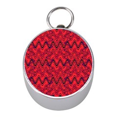 Red Wavey Squiggles Mini Silver Compasses