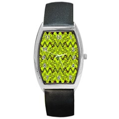 Yellow Wavey Squiggles Barrel Style Metal Watch by BrightVibesDesign