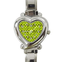 Yellow Wavey Squiggles Heart Italian Charm Watch by BrightVibesDesign