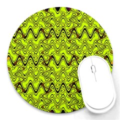 Yellow Wavey Squiggles Round Mousepads by BrightVibesDesign