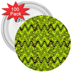 Yellow Wavey Squiggles 3  Buttons (100 Pack)  by BrightVibesDesign