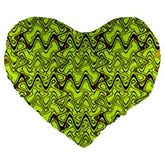 Yellow Wavey Squiggles Large 19  Premium Heart Shape Cushions by BrightVibesDesign