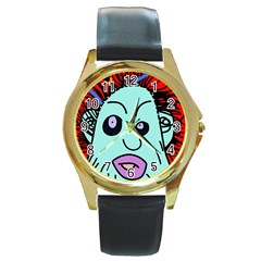 Caveman Round Gold Metal Watch by Valentinaart