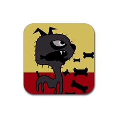 Angry Little Dog Rubber Coaster (square)  by Valentinaart