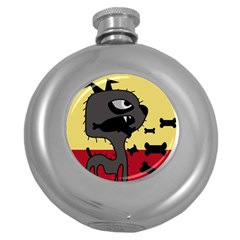 Angry Little Dog Round Hip Flask (5 Oz) by Valentinaart