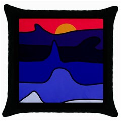 Waves Throw Pillow Case (black) by Valentinaart