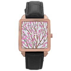 Cherry Tree Rose Gold Leather Watch  by Valentinaart