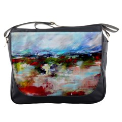 Red Abstract Landscape Messenger Bags