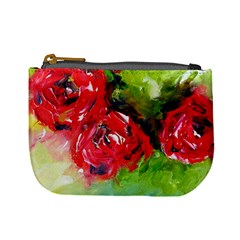 Floral  Red On Green Mini Coin Purses