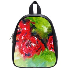 Floral  Red On Green School Bags (small)  by artistpixi