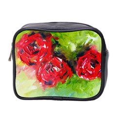 Floral  Red On Green Mini Toiletries Bag 2-side