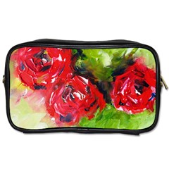 Floral  Red On Green Toiletries Bags