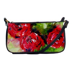 Floral  Red On Green Shoulder Clutch Bags by artistpixi