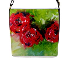 Floral  Red On Green Flap Messenger Bag (l)  by artistpixi