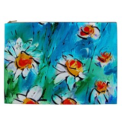 Abstract Daisys Floral Print  Cosmetic Bag (xxl) 