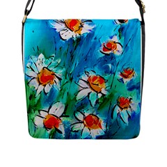 Abstract Daisys Floral Print  Flap Messenger Bag (l) 