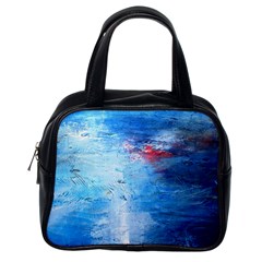 Abstract Blue And White Print  Classic Handbags (one Side)