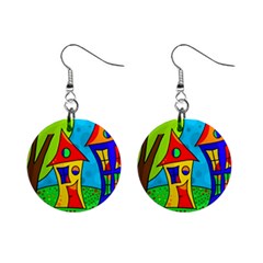 Two Houses  Mini Button Earrings by Valentinaart